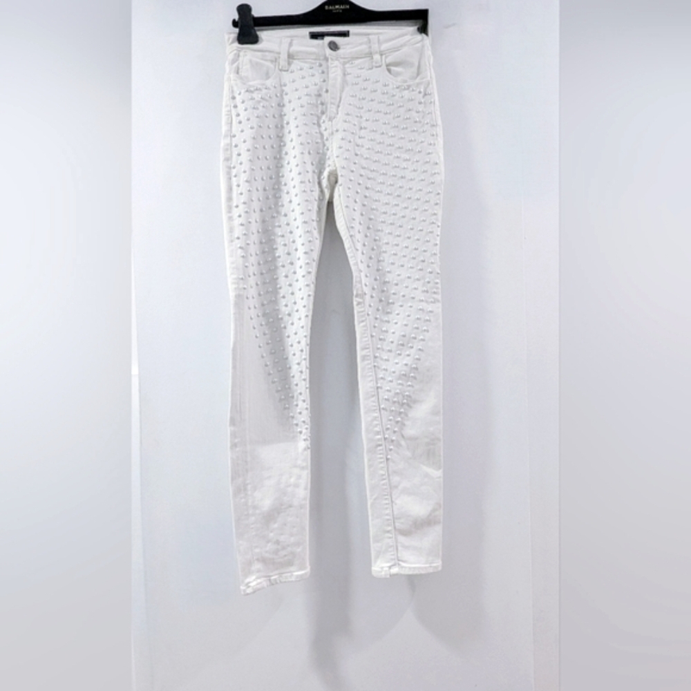 Brockenbow White Studded High Rise Skinny Jeans